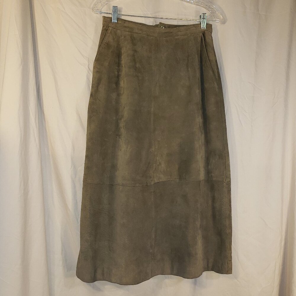 Classic Taupe Suede Midi Skirt